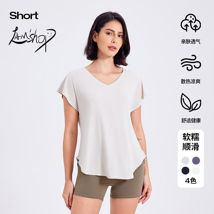 Lamshop Amoi Running Quick Drying Clothes Women's Breathable Slimming Mid-Length Sports Short-Sleeved T-shirt Casual Yoga Top Workout Clothes