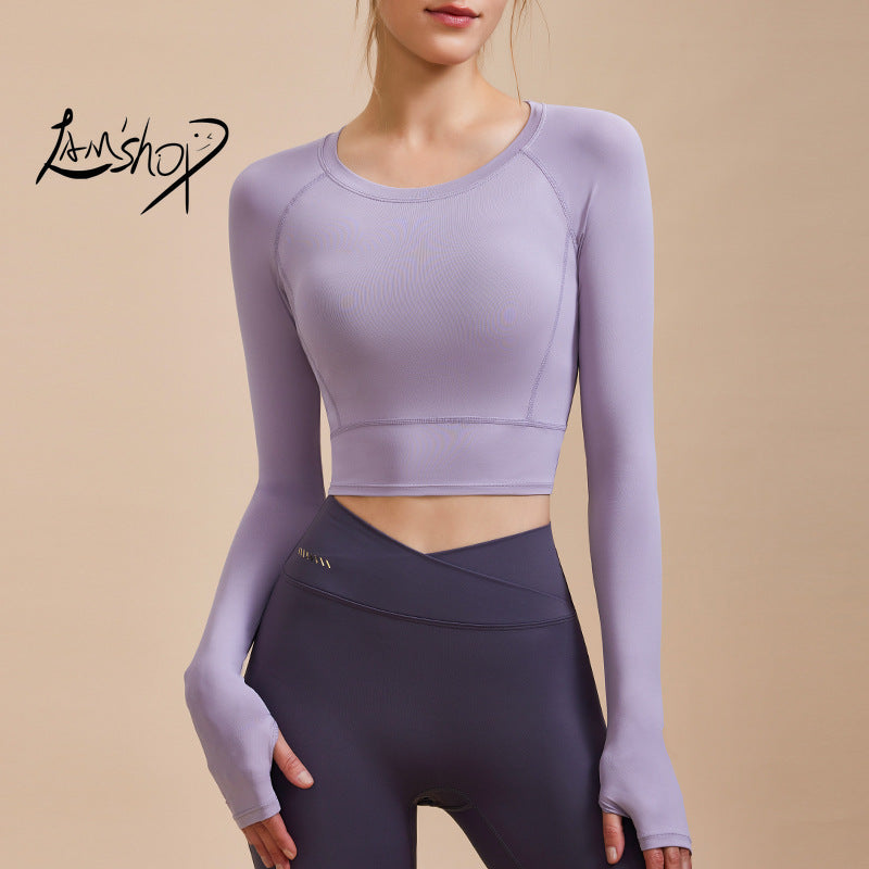 Lamshop Autumn New Sports Long-Sleeved Top Women's Sexy Tight Thin Yoga Wear Quick-Drying T-shirt Running Fitness Clothes