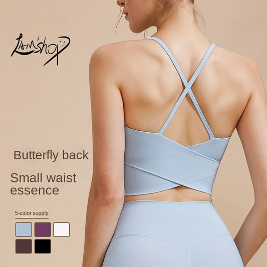 Lamshop High-Strength Yoga Vest One-Piece Cup Shockproof Breathable Beauty Back Top with Chest Pad Workout Exercise Underwear Women