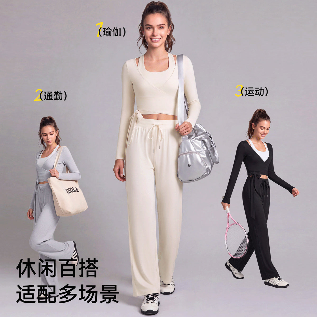 Mad lion feather yarn v-neck fashion crop top yoga long sleeve tie-up activewear