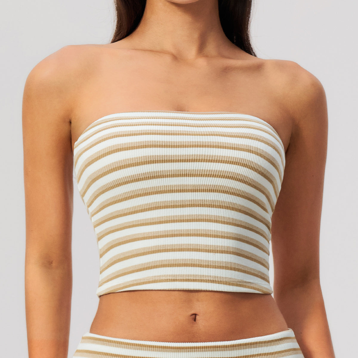 Mad lion 2026new arrival double-sided velvet yoga wear tube topstripes sleeveless off-shoulder tight slimming lookshort sports vest