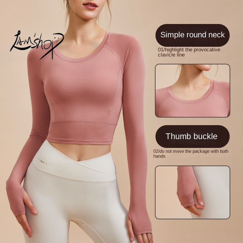 Lamshop Autumn New Sports Long-Sleeved Top Women's Sexy Tight Thin Yoga Wear Quick-Drying T-shirt Running Fitness Clothes