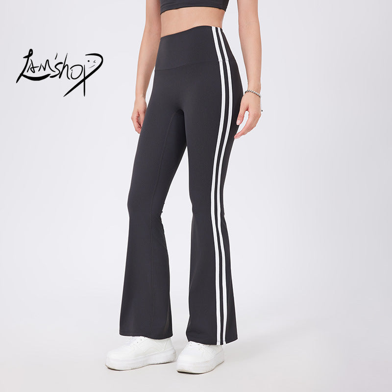 Lamshop High Waist Yoga Pants American Hot Girl New Running Sports Peach Hip Raise Fitness Pants Nude Feel Stretch Flared Pants