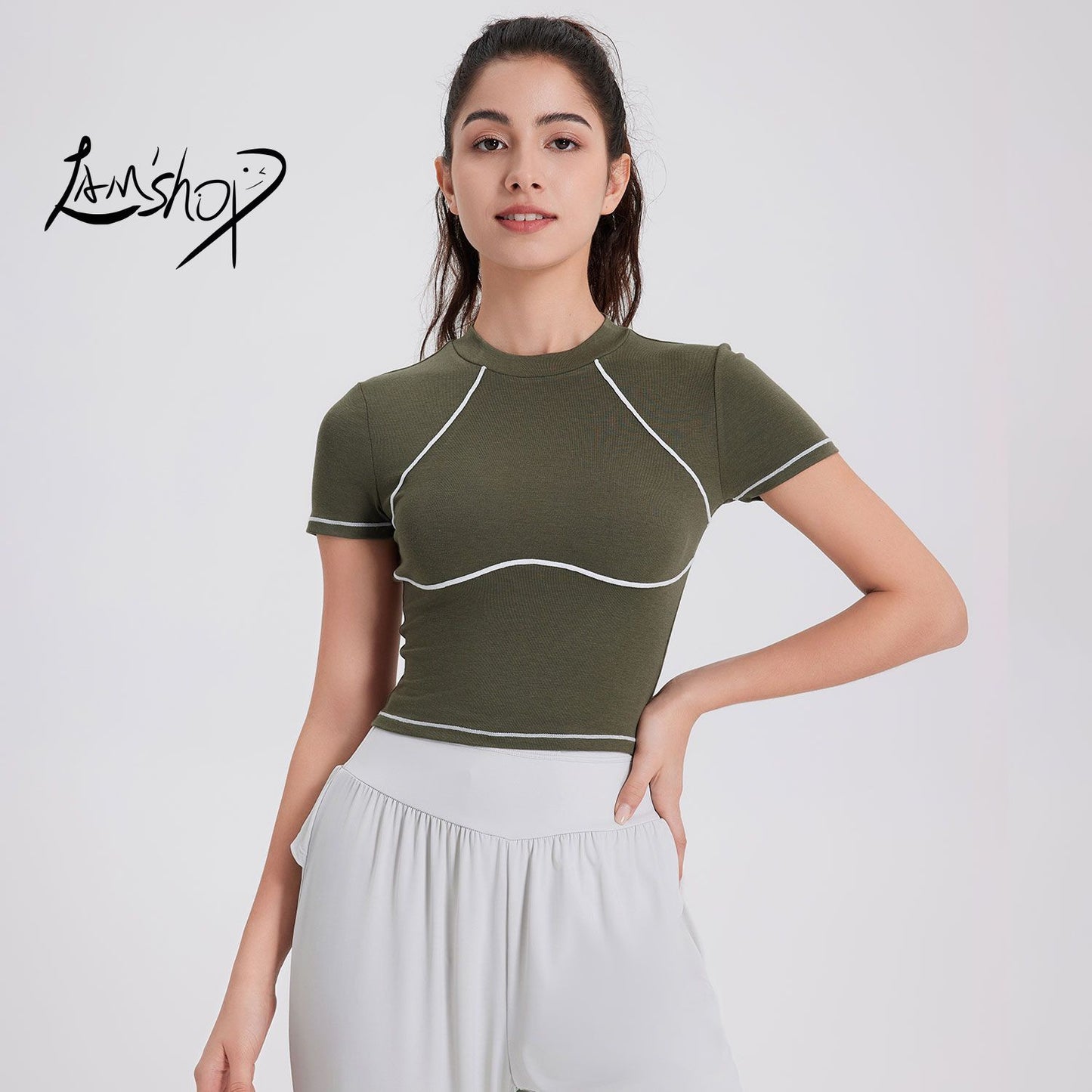 Lamshop Summer New Breathable Quick-Drying Exercise Top Women's Short-Sleeved T-shirt Running Training Clothes Internet Celebrity Cool Feeling Fitness Yoga Wear