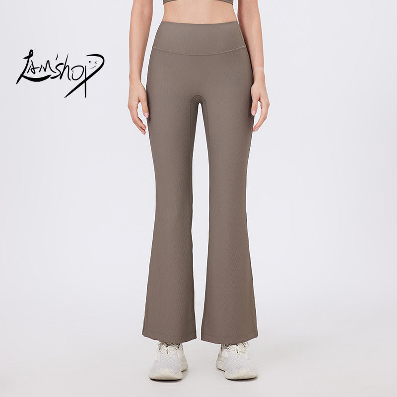 Lamshop No Embarrassment Line Yoga Flared Pants Anti-crimping Sports Wide Leg Pants Fitness Pants High Waist Hip Lifting Dance Micro Pants