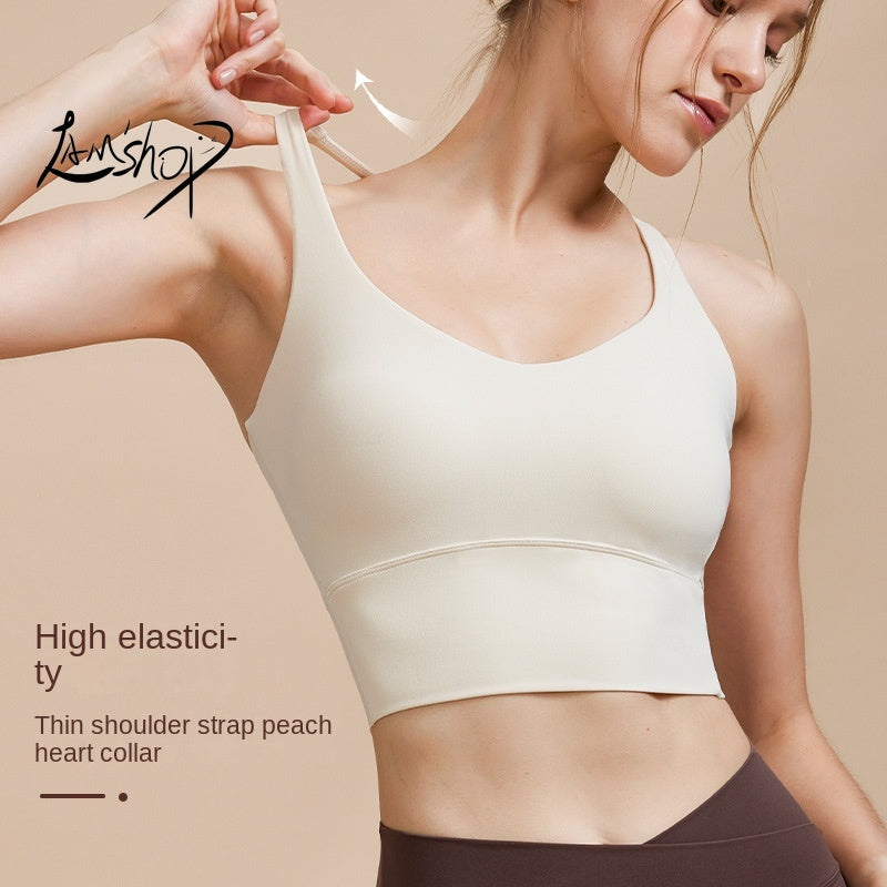 Lamshop High-Strength Yoga Vest One-Piece Cup Shockproof Breathable Beauty Back Top with Chest Pad Workout Exercise Underwear Women