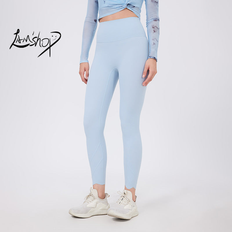 Lamshop petal yoga pants cycling pants quick-drying women's nude fitness pants high waist belly leggings wear running sweatpants