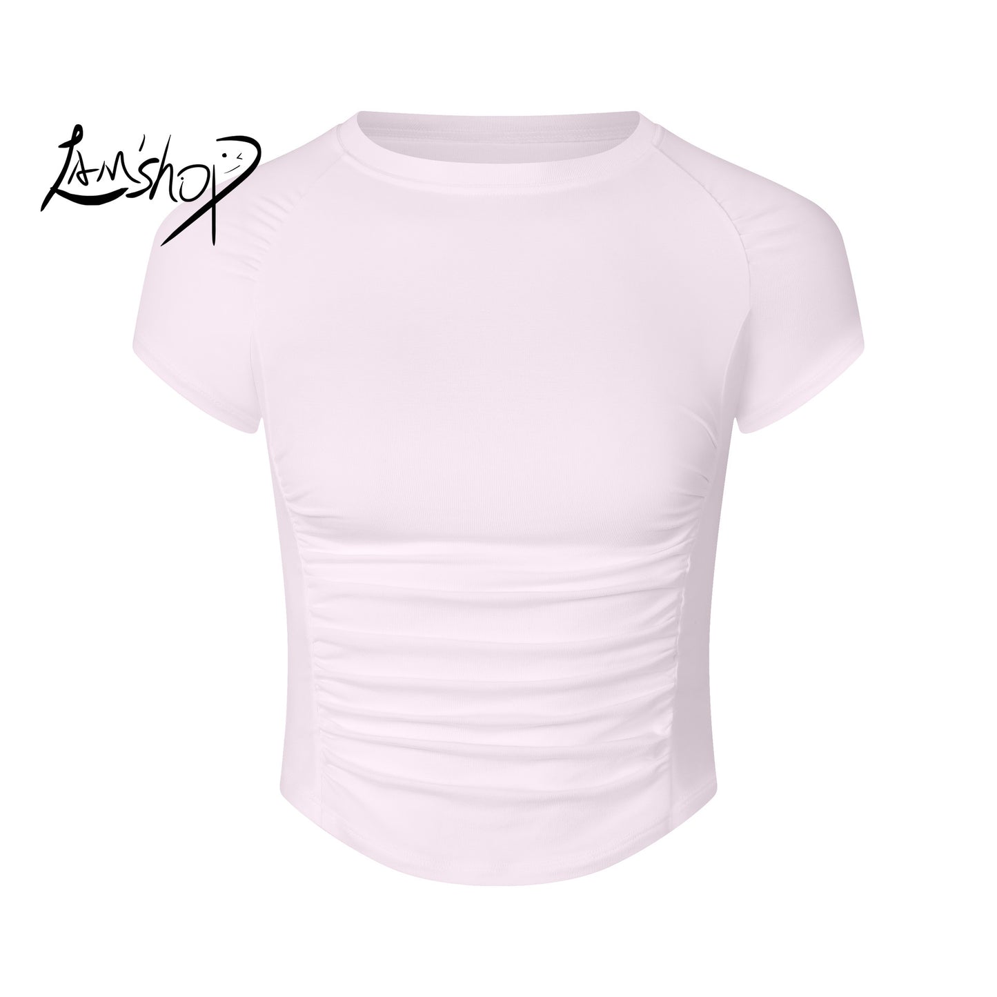 Lamshop Breathable Quick-Drying Exercise Top Women's Pleated Short-Sleeved T-shirt Running Training Clothes Slimming Cool Fitness Clothes Yoga Clothes