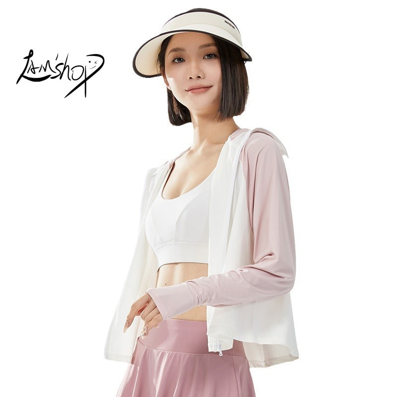 Lamshop Summer Ice Silk Sun Protection Clothing Female UPF50 Cape Style Black Rubber Brim UV-Proof Breathable Skin Sun-Protective Clothing