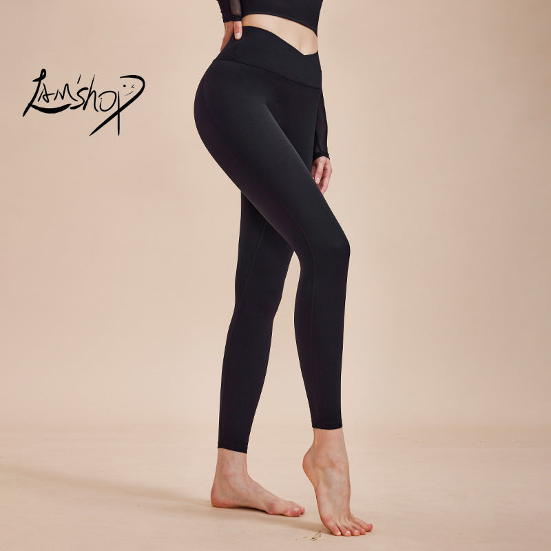 Lamshop Peach Hip Yoga Pants Sports Trousers Women's Tight Stretch Hip Lift High Waist Wear-Free Underwear Fitness Running New