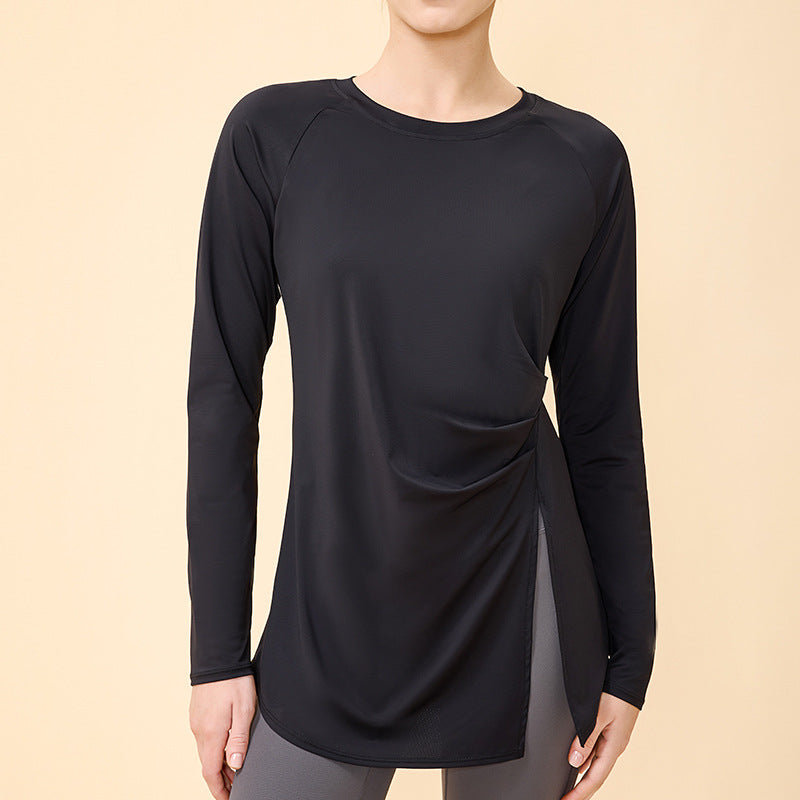 Lamshop autumn and winter new yoga sports top loose breathable thin hip cover T-shirt running fitness long sleeves