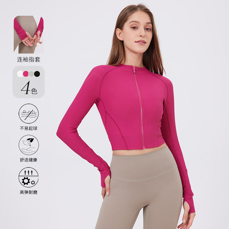 Lamshop Stand Collar Yoga Clothes Women's Zipper Slim Fit Sports Jacket High Elastic Outdoor Nude Feel Long Sleeve Running Fitness Clothes Top