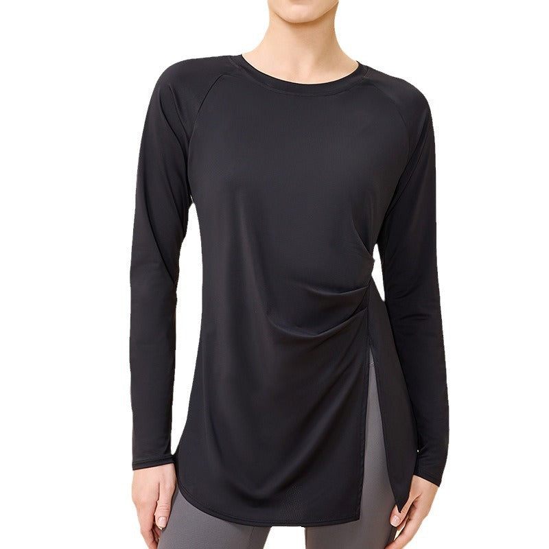 Lamshop autumn and winter new yoga sports top loose breathable thin hip cover T-shirt running fitness long sleeves