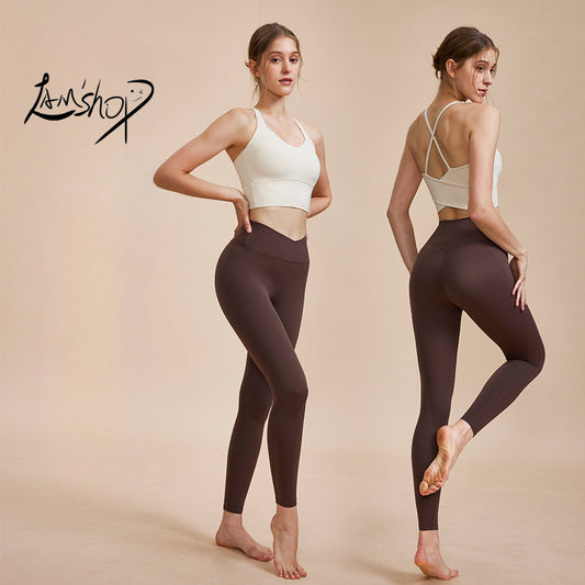 Lamshop New Cross Beauty Back Breathable Sports Bra High Waist Tight Hip Raise Yoga Pants Wear-Free Underwear Yoga Clothes Suit