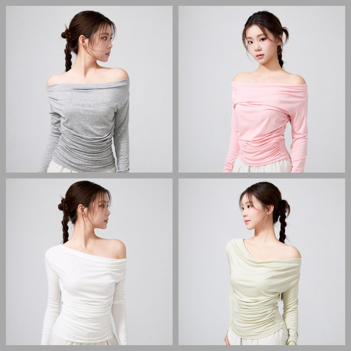 Fall and winterslimming look swing collar blouse side waist shirring korean style yoga clothes long sleeves sloping shoulders gentle yoga tops for women