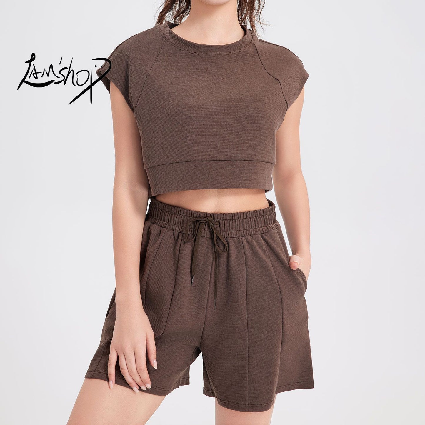 Lamshop Spring New Yoga Clothes Sports Short-Sleeved Blouse Running Leisure Shorts Fashion Sports Set Women's Two-Piece Suit