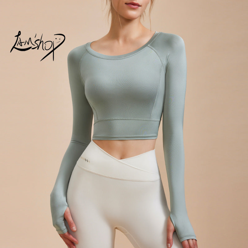 Lamshop Autumn New Sports Long-Sleeved Top Women's Sexy Tight Thin Yoga Wear Quick-Drying T-shirt Running Fitness Clothes