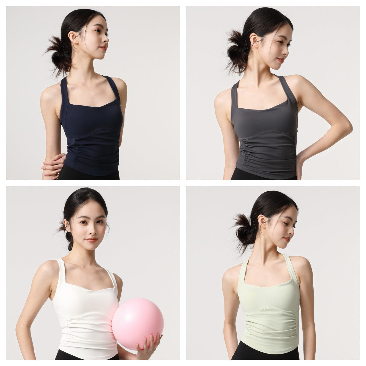 Mad lion cinched waist backless yoga top - women's slimming pilates & workout top with side waist ruching