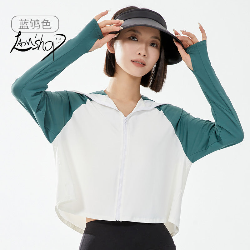 Lamshop Summer Ice Silk Sun Protection Clothing Female UPF50 Cape Style Black Rubber Brim UV-Proof Breathable Skin Sun-Protective Clothing