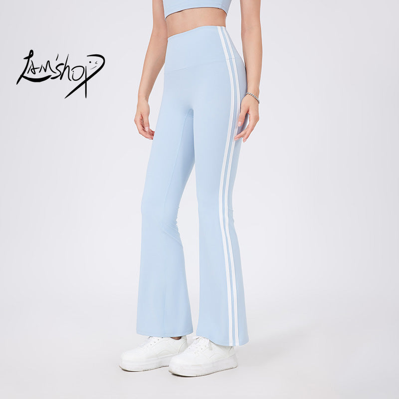 Lamshop High Waist Yoga Pants American Hot Girl New Running Sports Peach Hip Raise Fitness Pants Nude Feel Stretch Flared Pants