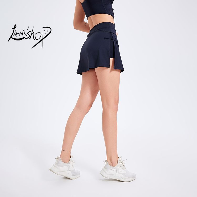 Lamshop High Waist National Style Sports Skirt Women's Lightweight Quick-Drying Culottes Running Anti-Exposure Yoga Skirt Fitness Tennis Skirt