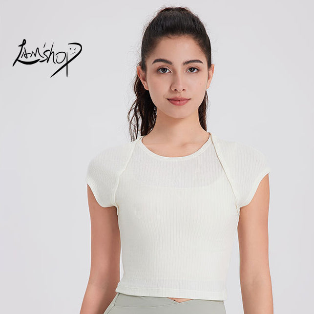 Lamshop Spring Summer Slimming Quick-Drying Exercise Top Tencel Gym Running Short Sleeve Breathable T-shirt Women's Yoga Clothes