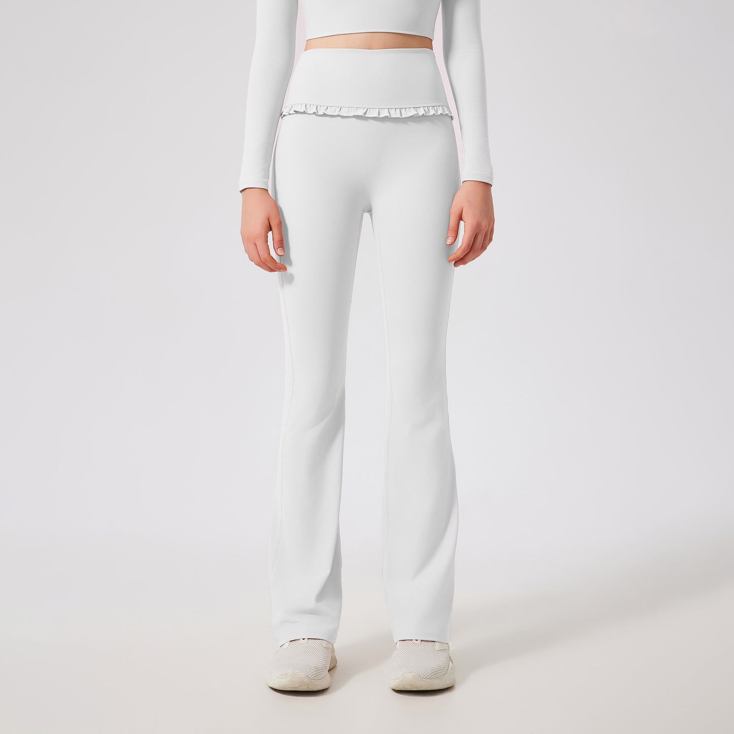 Lamshop ruffle edge slightly pulled yoga pants women's high waist and thin sports flared pants slim and breathable casual fitness trousers