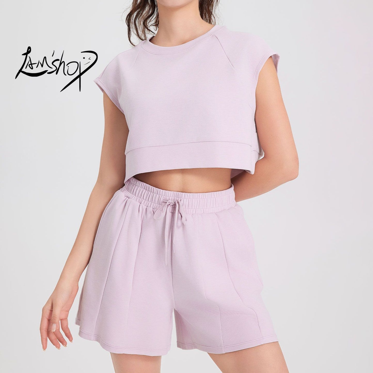 Lamshop Spring New Yoga Clothes Sports Short-Sleeved Blouse Running Leisure Shorts Fashion Sports Set Women's Two-Piece Suit