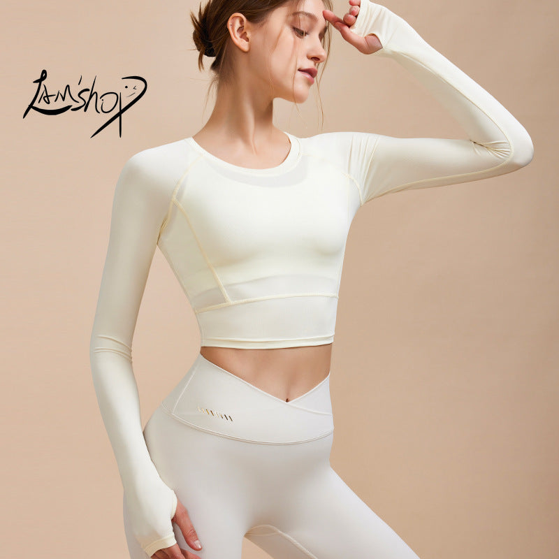 Lamshop Autumn New Sports Long-Sleeved Top Women's Sexy Tight Thin Yoga Wear Quick-Drying T-shirt Running Fitness Clothes