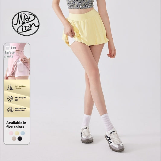 MAD LION Bare Sensation Girl Tennis Skirt High Waist Anti-Exposure Base Breathable Pocket Puff Running Sports Skirt
