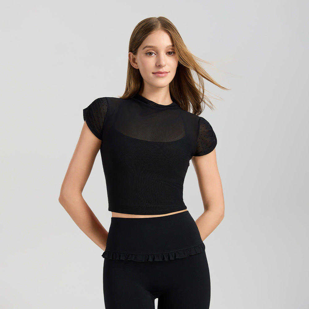 Mad lion new mesh yoga top with built-in bra - short sleeve, quick-dry, sports bra, all-in-one cup, fitness top
