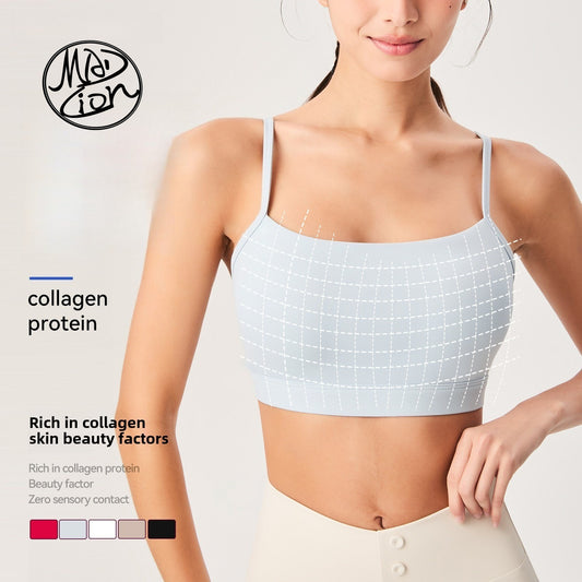Lamshop new sports bra women's, outdoor sports underwear, high-intensity fitness shock-proof breast nude fixed cup