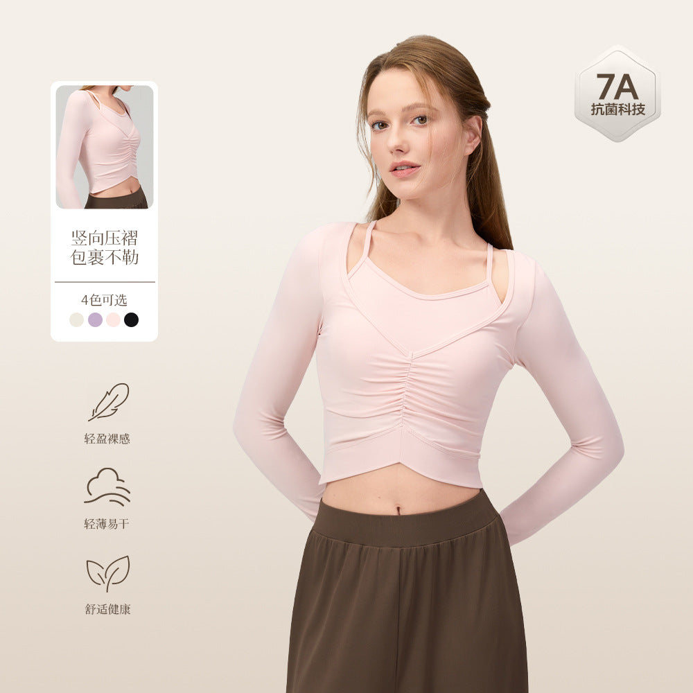 Mad lion lightweight soft waffle knit two-piece look yoga top with built-in bra - long sleeve, quick-dry running & workout activewear