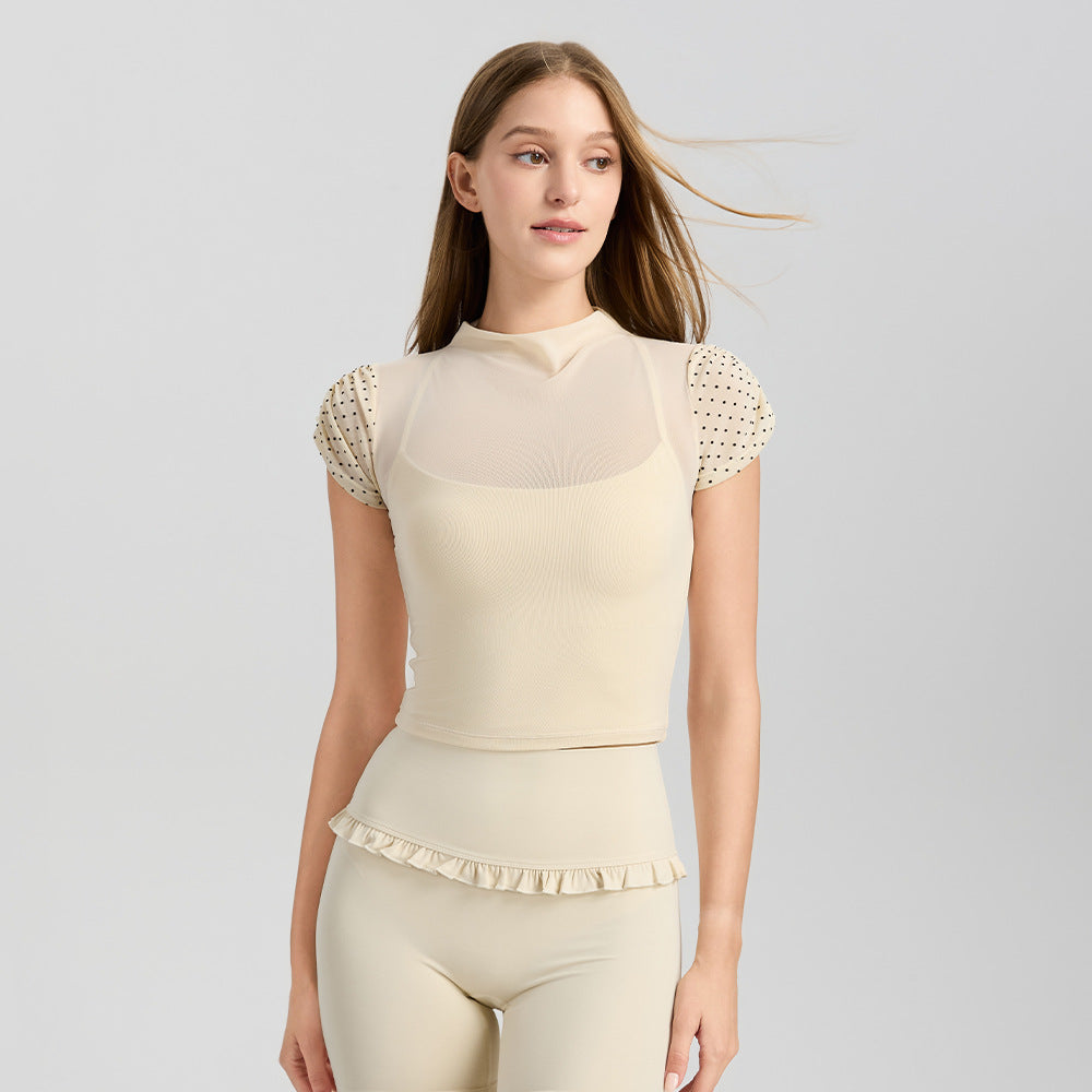Mad lion new mesh yoga top with built-in bra - short sleeve, quick-dry, sports bra, all-in-one cup, fitness top
