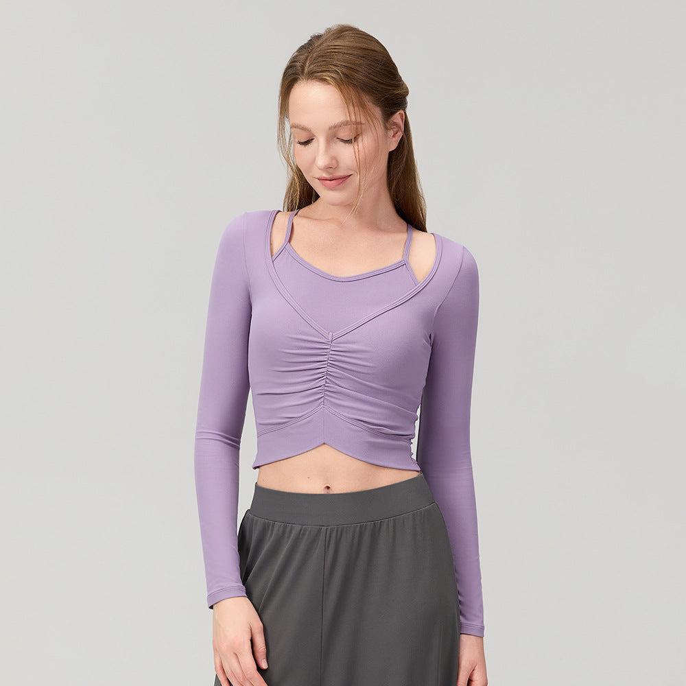 Mad lion lightweight soft waffle knit two-piece look yoga top with built-in bra - long sleeve, quick-dry running & workout activewear